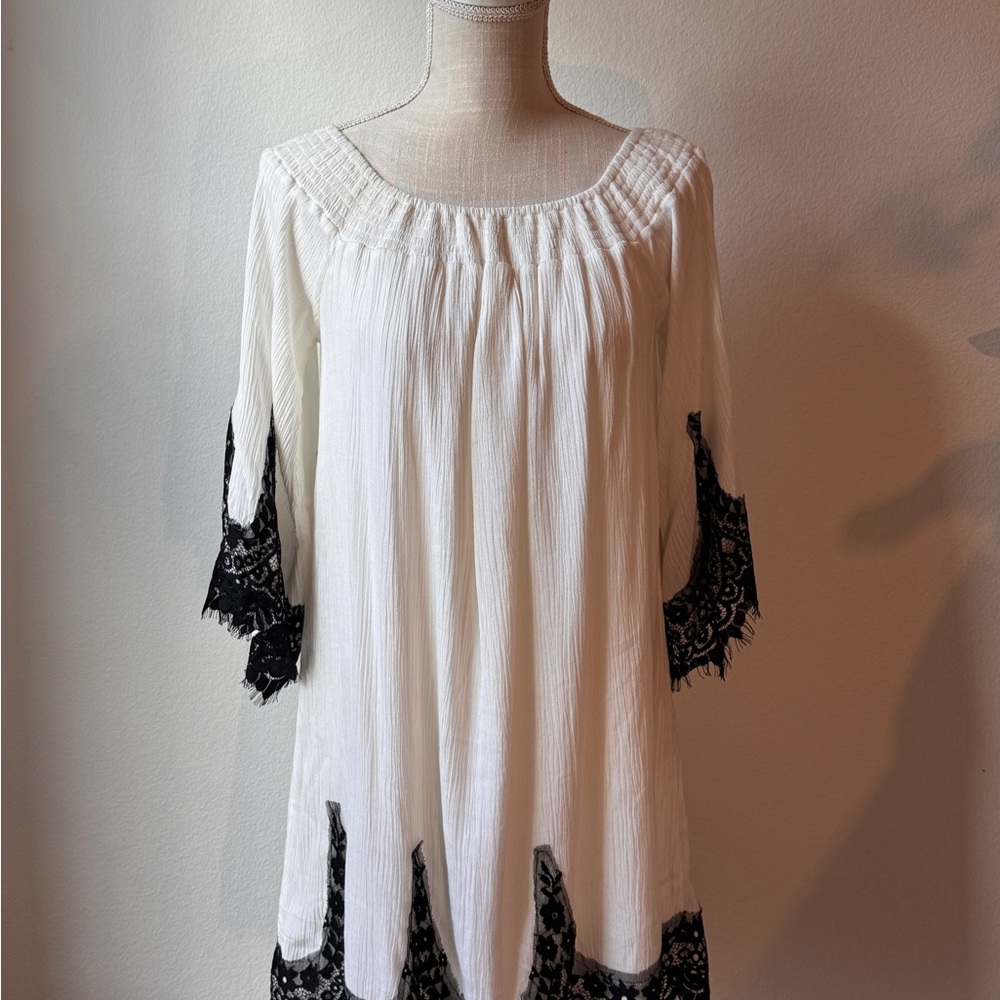 KORI Ivory & Black Embroidered Tunic Dress – Size Small